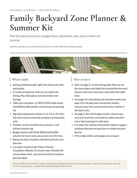Family Backyard Zone Planner & Summer Kit preview