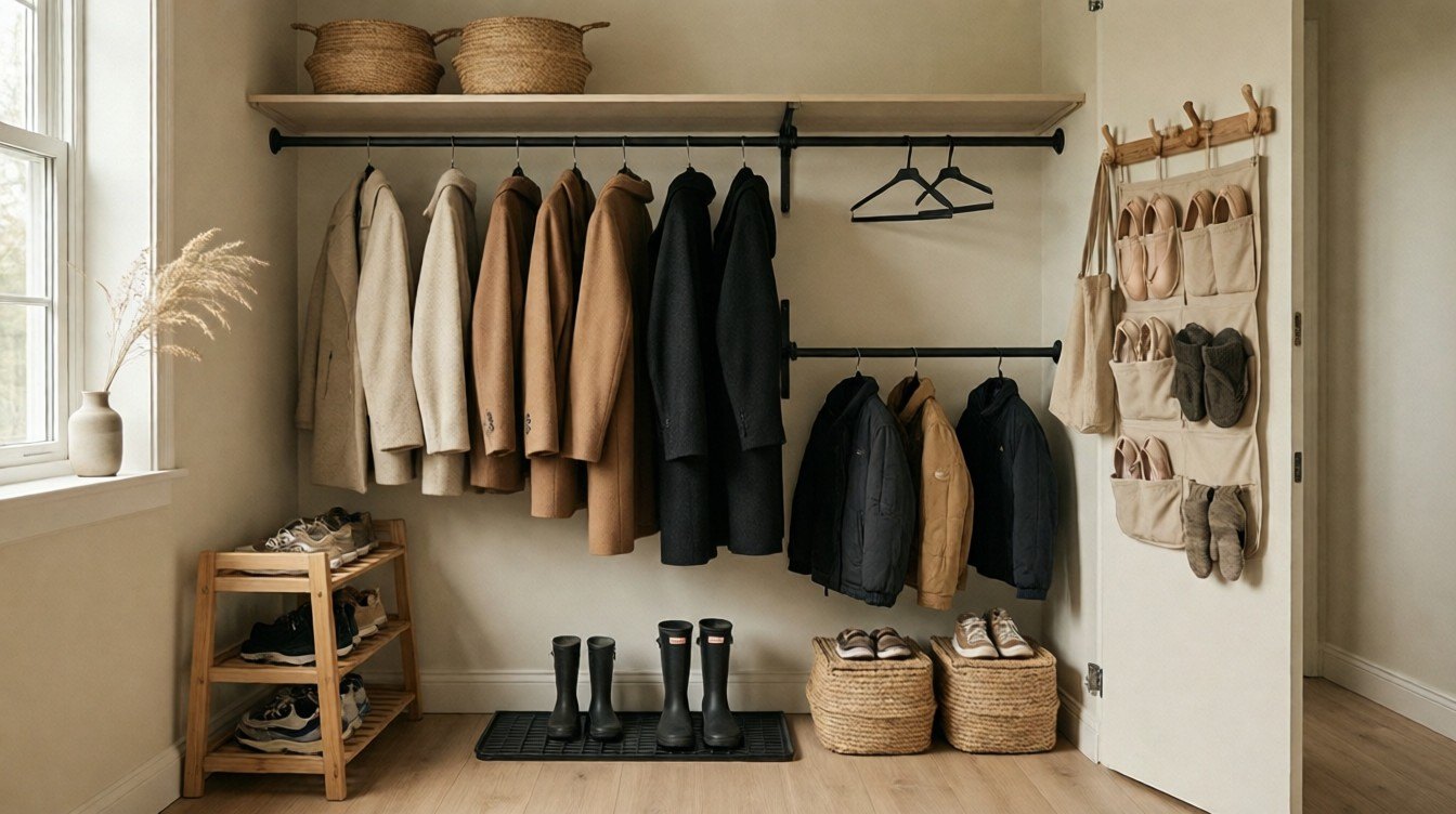 Coat Closet Shoe Storage: Fitting Shoes Without Losing Coat Space