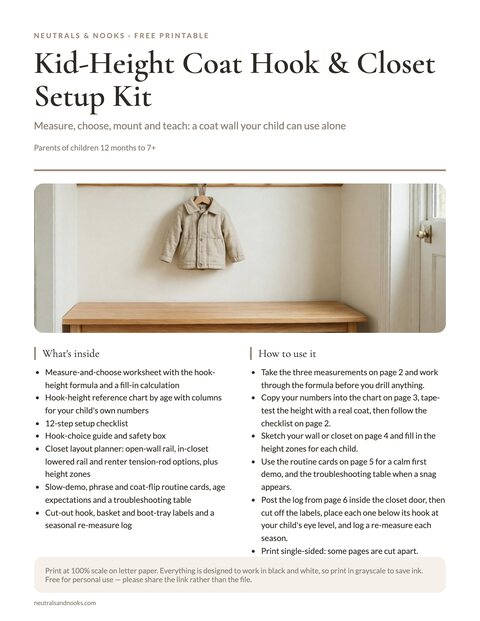 Kid-Height Coat Hook & Closet Setup Kit preview