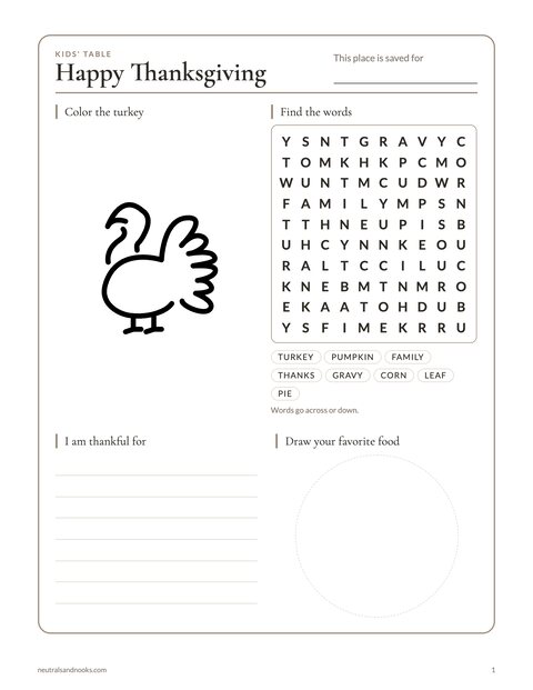 Kids' Thanksgiving Placemat preview